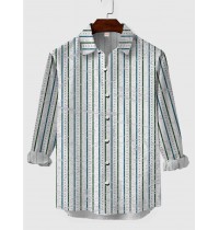 Vintage DarkCyan & Green Pinstripes Printing Men's Long Sleeve Shirt