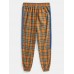 Mens Plaid Side Patchwork Drawstring Cotton Jogger Pants With Pocket