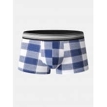 Mens Cotton Classical Plaid Print Home Breathable Mid Waist Boxers