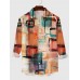 Plaid Series Art Abstract Hand Drawn Square Printing Men's Long Sleeve Shirt