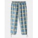 Mens Plaid Relaxed Fit Drawstring Cuff Pants With Pocket