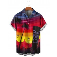 Men's Hawaiian Tiki Art Sunset Short Sleeve Shirt