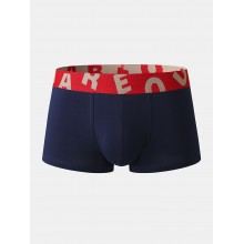 Mens Cotton Breathable Cozy Underwear Letter Waistband Boxers With Pouch