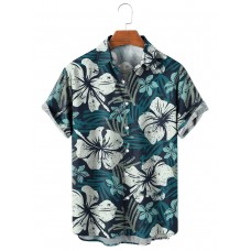 Grunge Hibiscus Print Short Sleeve Shirt